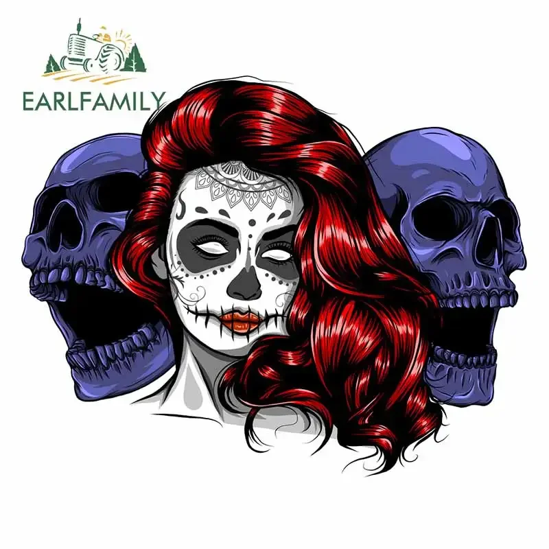 

EARLFAMILY 13cm x 10.4cm For Sugar Skull Personality Creative Car Stickers Vinyl Material Decal Waterproof Suitable for VAN ATV