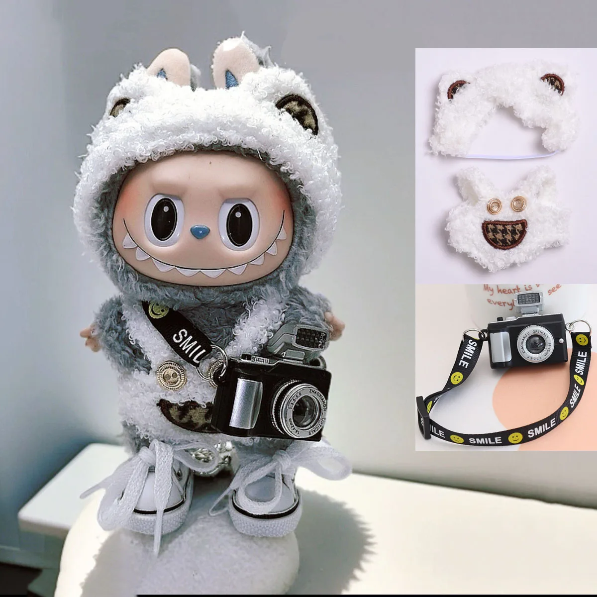 Bear Strap Clothing Mini Camera Set for 17cm Mini Doll'S Clothes Outfit Accessories DIY Kids Gift