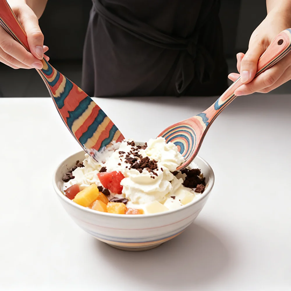 

IK Colored Wood Spatula Set 6PCS Non-Stick Spoons Kitchenware Set Rainbow Wooden Cooking Utensils Baking Tool for Housewarming