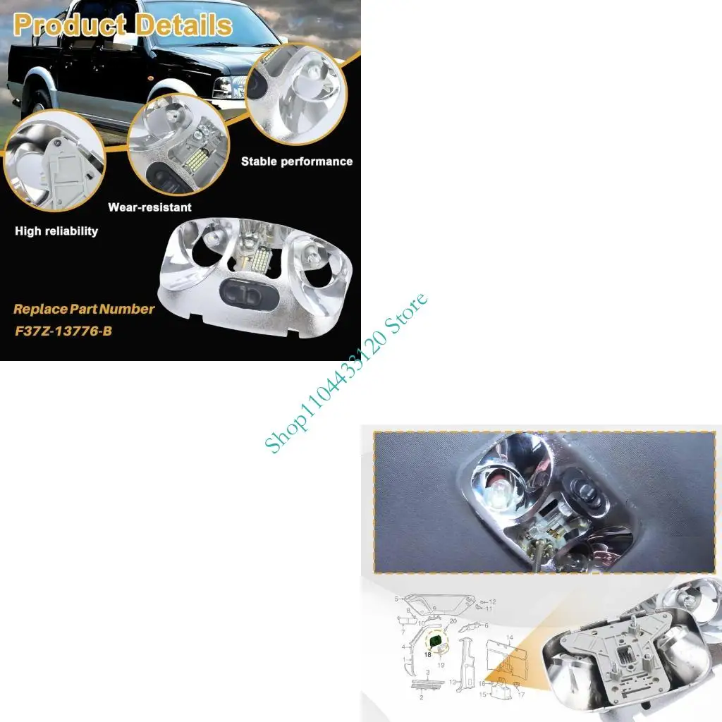 

0XXD Low Heat LED Overhead Dome Light Assembly for F37Z-13776-B F37Z13776B Interior Lamp Cabin Lighting Solution