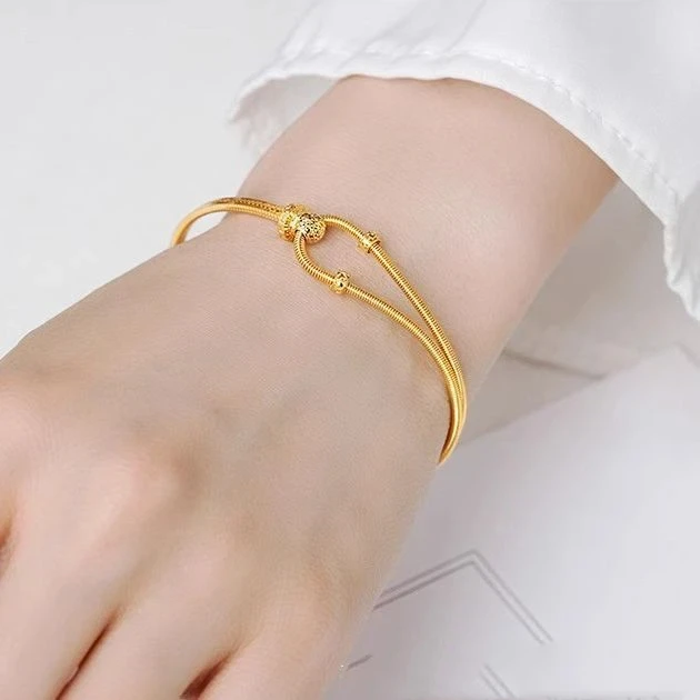 

9999 24-каратное настоящее золото, весенний браслет с пряжкой в форме подковы, переплетенный C-образный браслет, регулируемая цепочка AB, ювелирные изделия для женщин