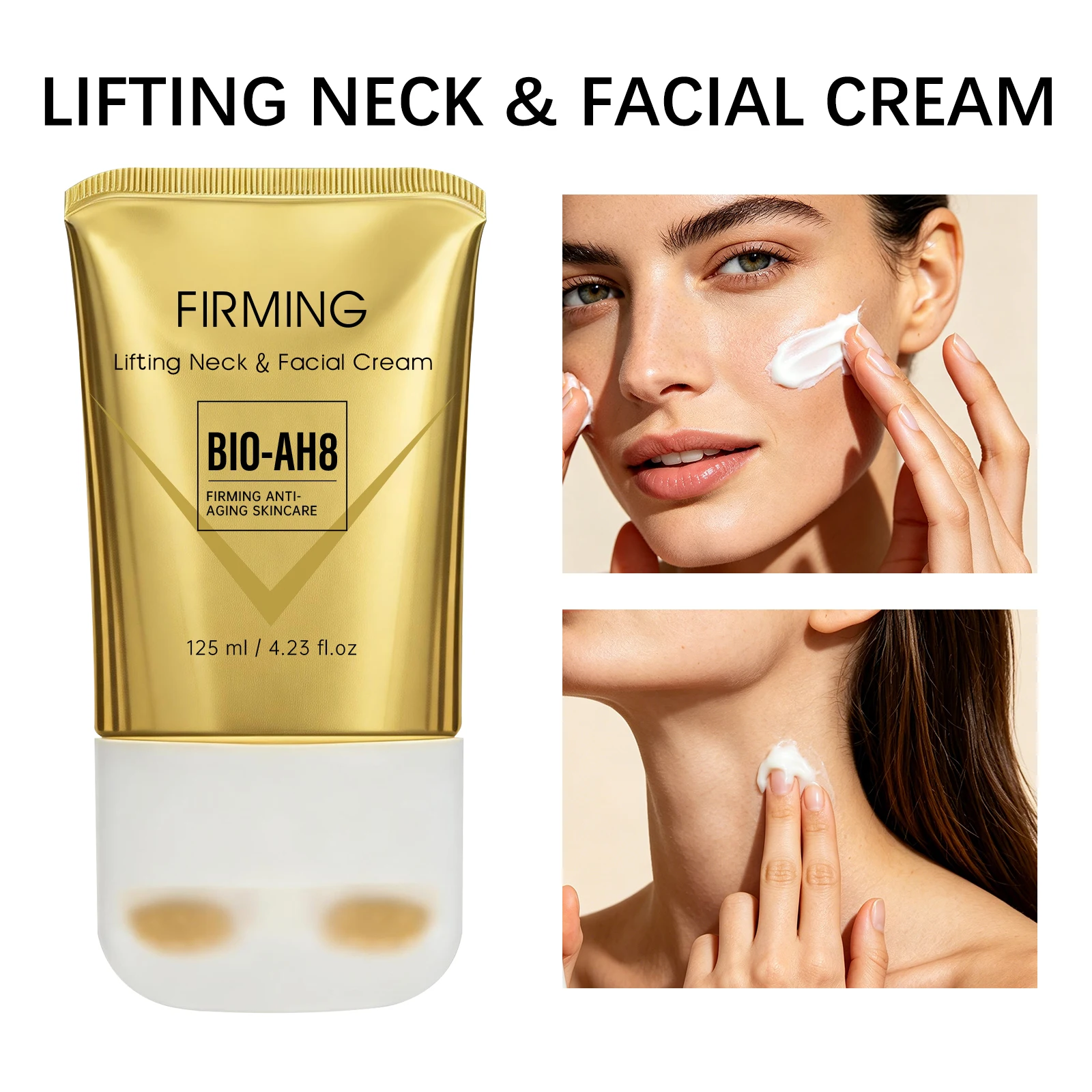 BIO-AH8 Roller Lifting Neck & Facial Cream 125ml, Hexapeptide-8 Hyaluronic Acid Centella Asiatica Extract, Moisturizing Firming Cream for Neck and Face Daily Skin Care
