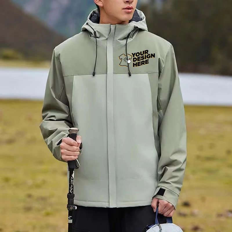 Chaqueta transpirable impermeable ecológica para senderismo y escalada, chaqueta de empalme de Color con capucha de manga larga, LS-C03 con logotipo personalizado para parejas