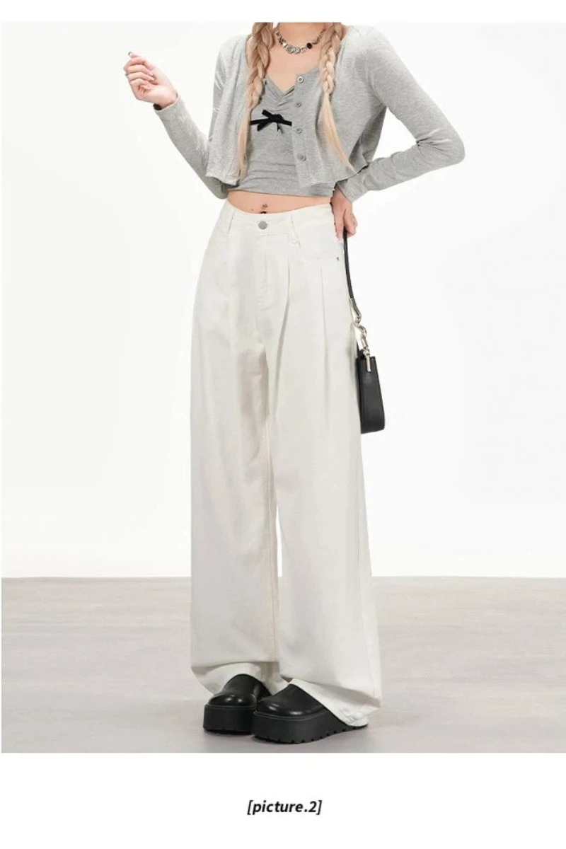 レディースパンツ Y2K ジーンズ バギーパンツ ホワイト ストレッチ 快適フィット スリムで背が高く見えるスタイリッシュな服装に バギージーンズ