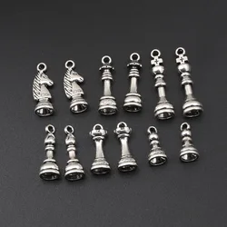 20pcs Silver Color Knight Bishop Pawn King Queen Rook Chess Charms Draughts Pendant Fit DIY Handmade Jewelry Finding Supplies