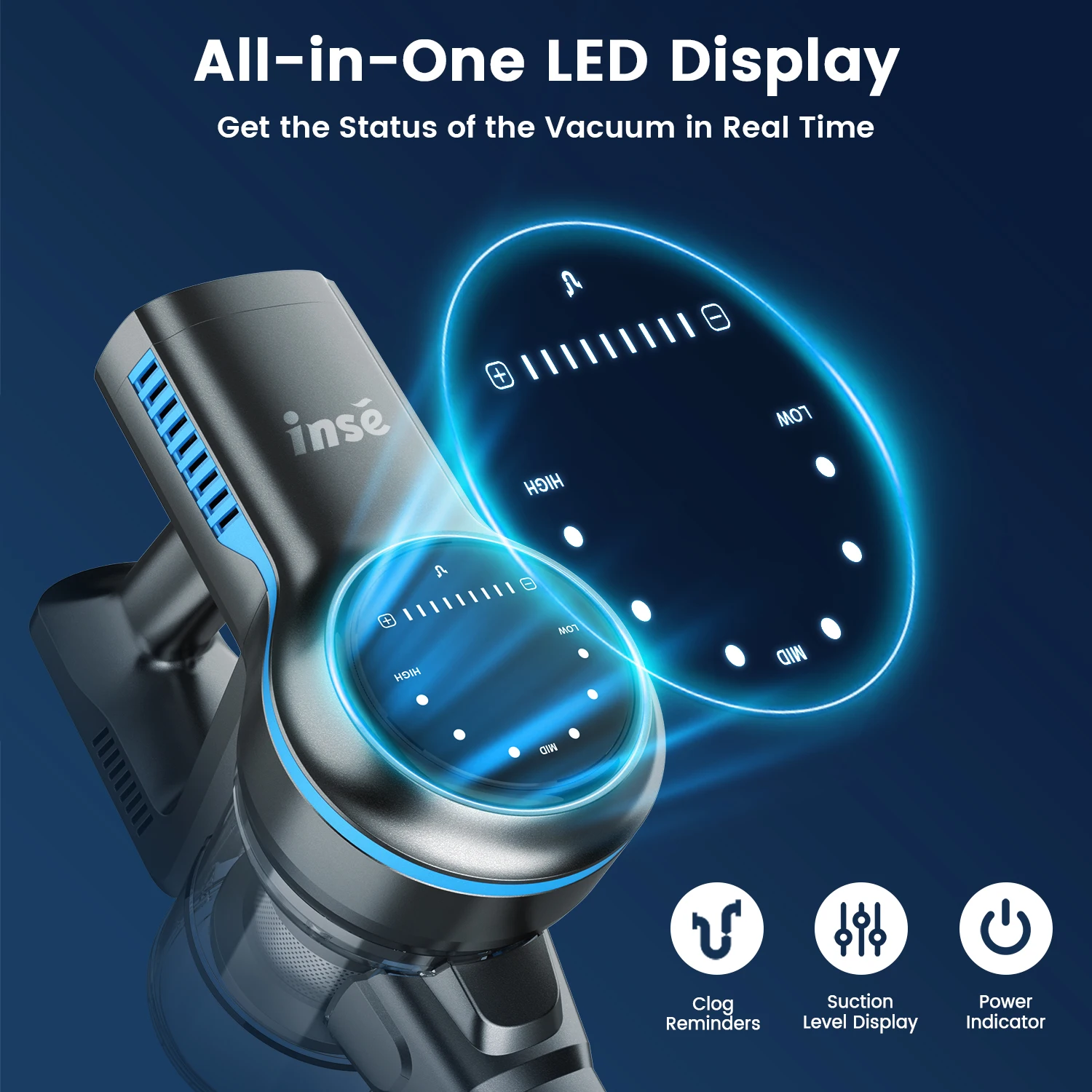 Беспроводной пылесос INSE S7P, перезаряжаемая батарея емкостью 2500 мАч, напоминание о засоре, универсальный пылесос для домашней шерсти домашних животных