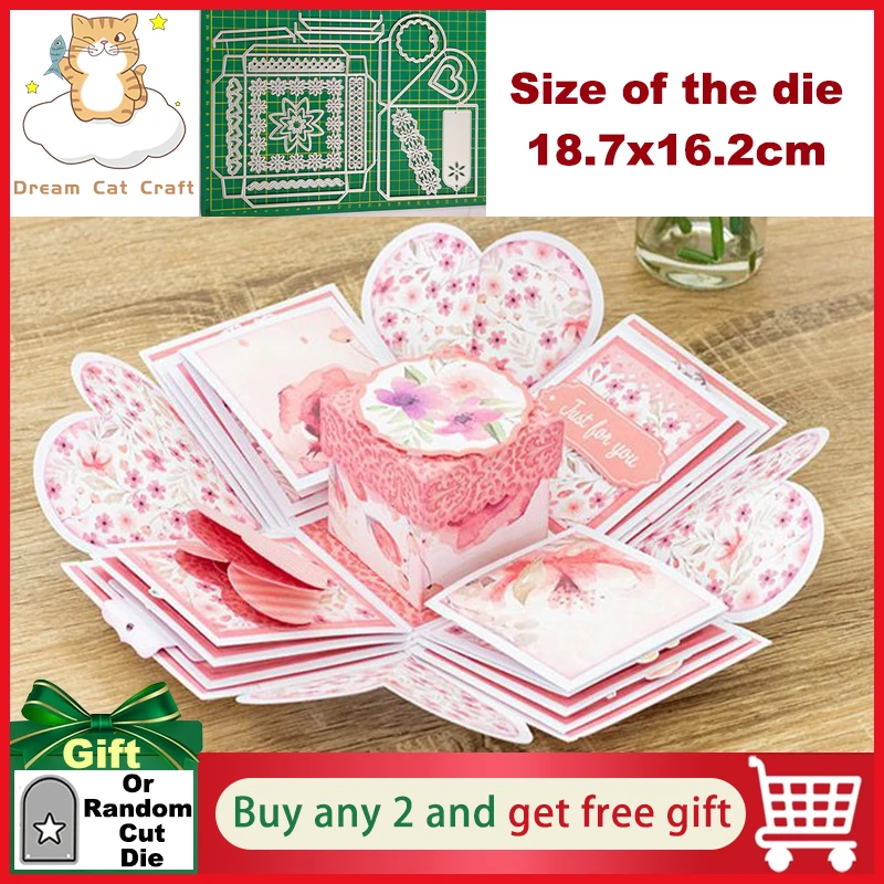 Birthday Exploding Surprise Gift Box Metal Cutting Dies Cut Die Mold Card Scrapbook Paper Craft Knife Mould Blade Punch Stencils