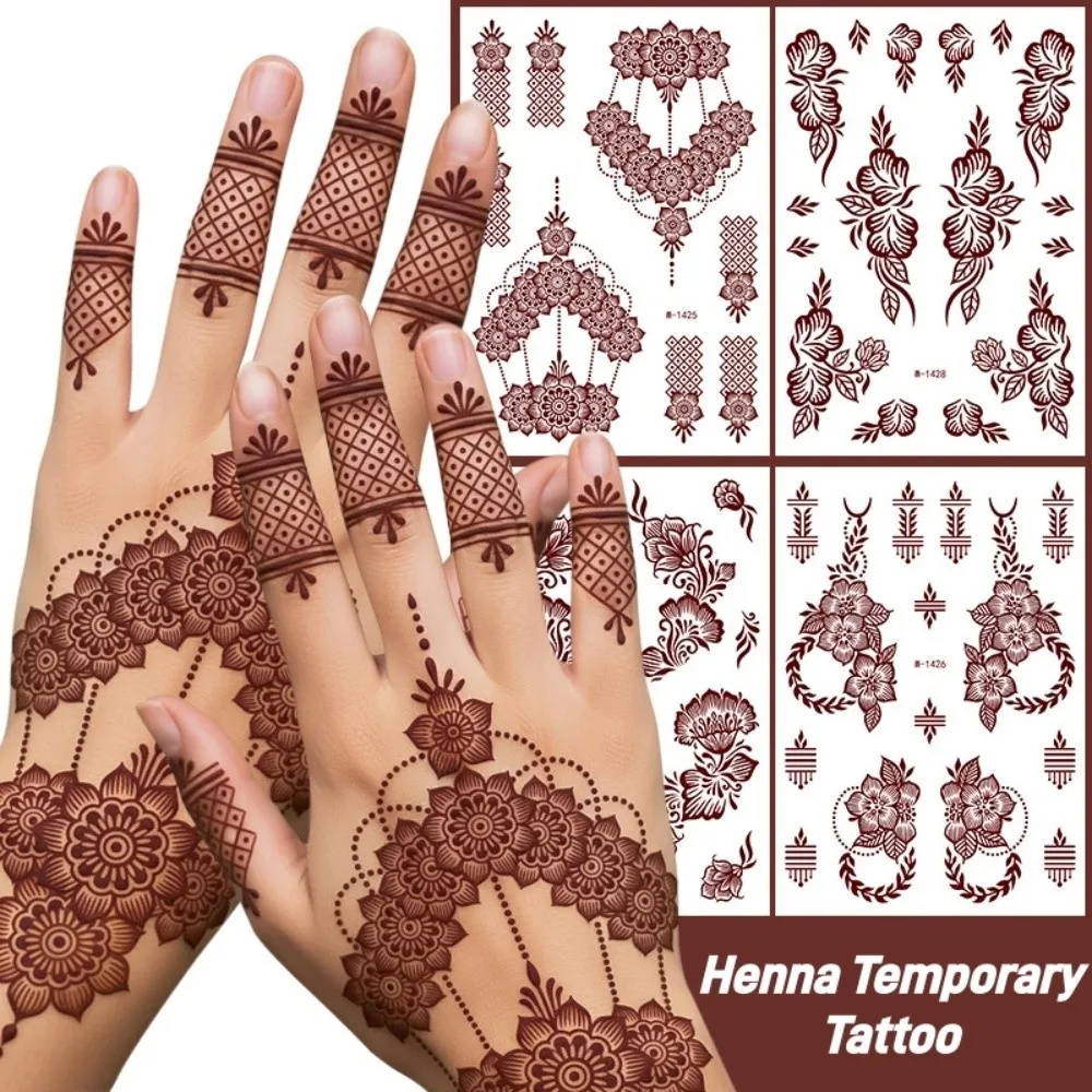 

9pcs Water Transfer Decals Henna Tattoo Stickers Fake Instant Henna Temporary Tattoo India Mehndi Flower Waterproof