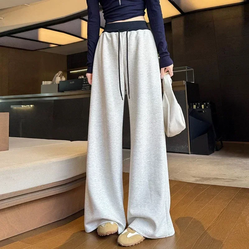 Autumn Winter 2026 Contrast Spliced Sweatpants Women Streetwear Loose High Waist Wide Leg Trousers Female All-match Casual Pants