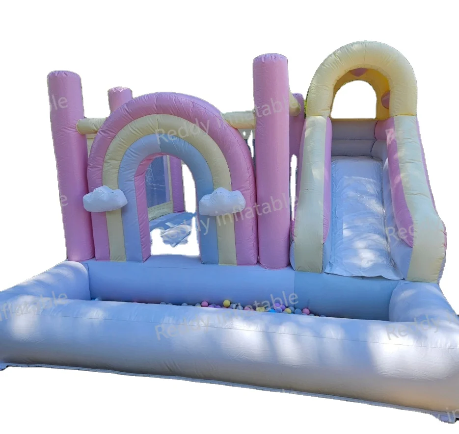 Pastel Rainbow Jumping Castle with slide inflatable castle for wedding