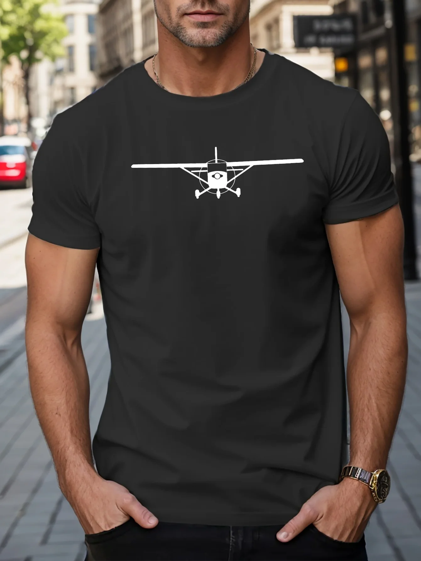 

Men's airplane pattern T-shirt - ultra light, quick drying, breathable - fashionable print, moisture absorption, summer T-shirt