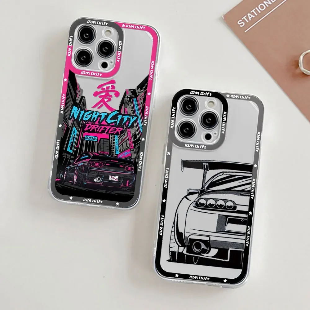 Japan JDM Sports Cars Comic Phone Case for IPhone 11 12 13 14 15 16 Mini Pro Max XR X XS Clear Cases 8 7 Plus SE2 Covers Fundas