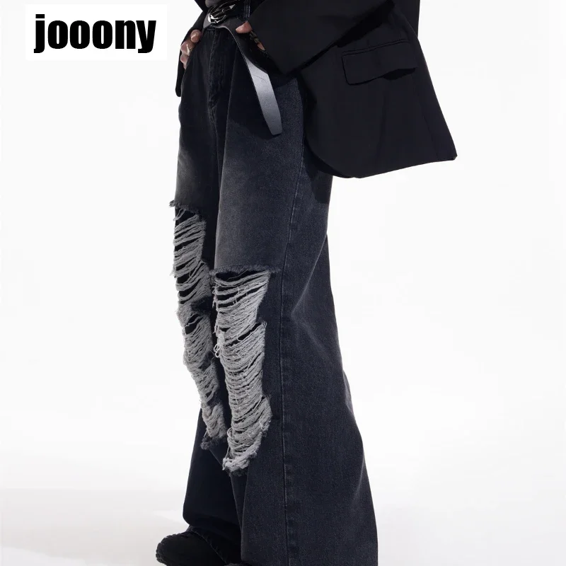 رجل فضفاض ممزق البضائع الجينز خمر 90s التصميم الجمالي الشعور المتقدم سراويل جينز Harajuku كاوبوي السراويل الملابس الكورية #6