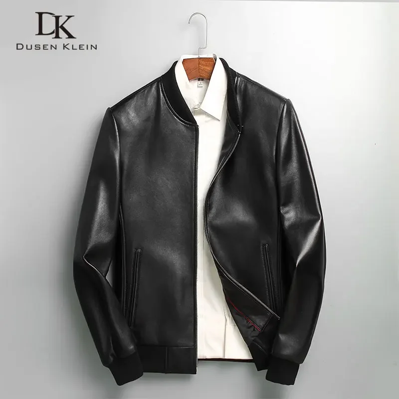 Dusen Klein Men Genuine Leather Jacket Sheepskin Coat Slim/Casual/Black I6086