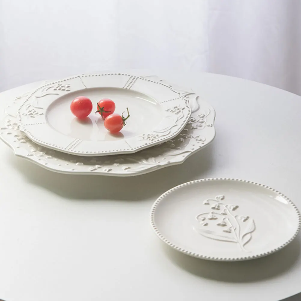 

Керамическая тарелка для стейка Премиум-тисненая сервировочная тарелка для западной еды, легко чистящаяся домашняя обеденная тарелка, тарелки для стейка