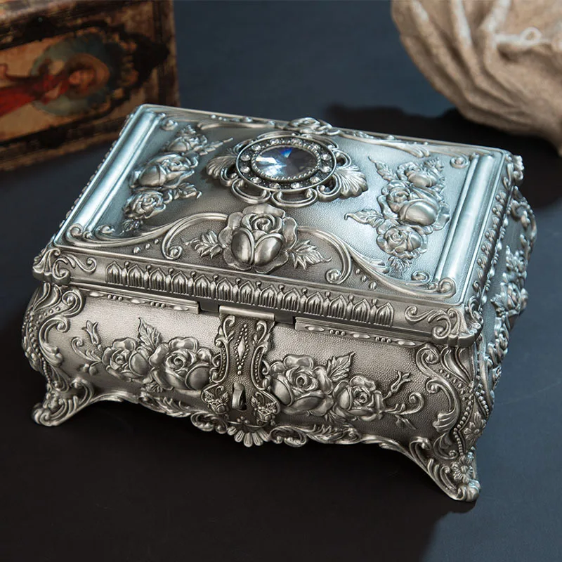 Retro metal multi-layer large color jewelry box collection coin storage belt locking wedding gift