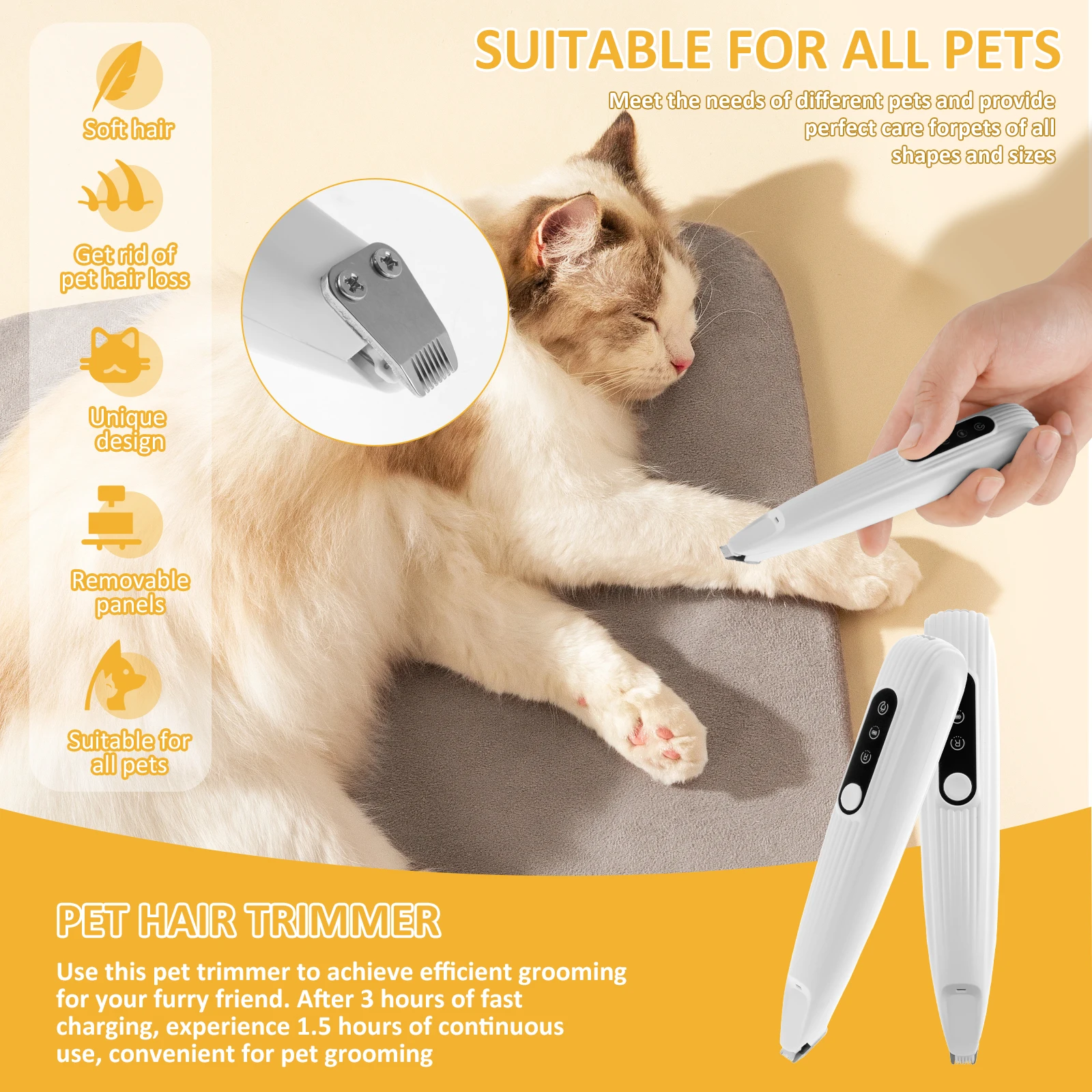 Pet Dog Paw Trimmer with LED Light USB Rechargeable Pet Grooming Clippers Portable Dogs Hair Clippers Low Noise Grooming Tool