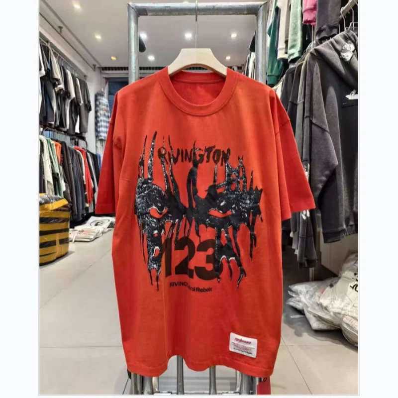 High Street Vintage Washed Red RRR123 Short-Sleeve T-Shirt Hip-Hop Fashion Men Women Premium Quality Cotton Tops T Shirt