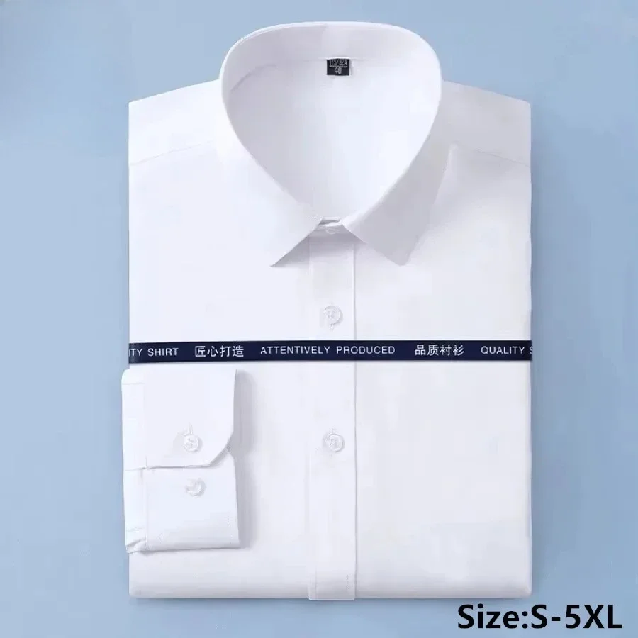 

Мужские деловые рубашки из мягкого хлопка, с длинным рукавом, отложным воротником, однотонные, не требующие глажки, приталенного кроя, для офиса