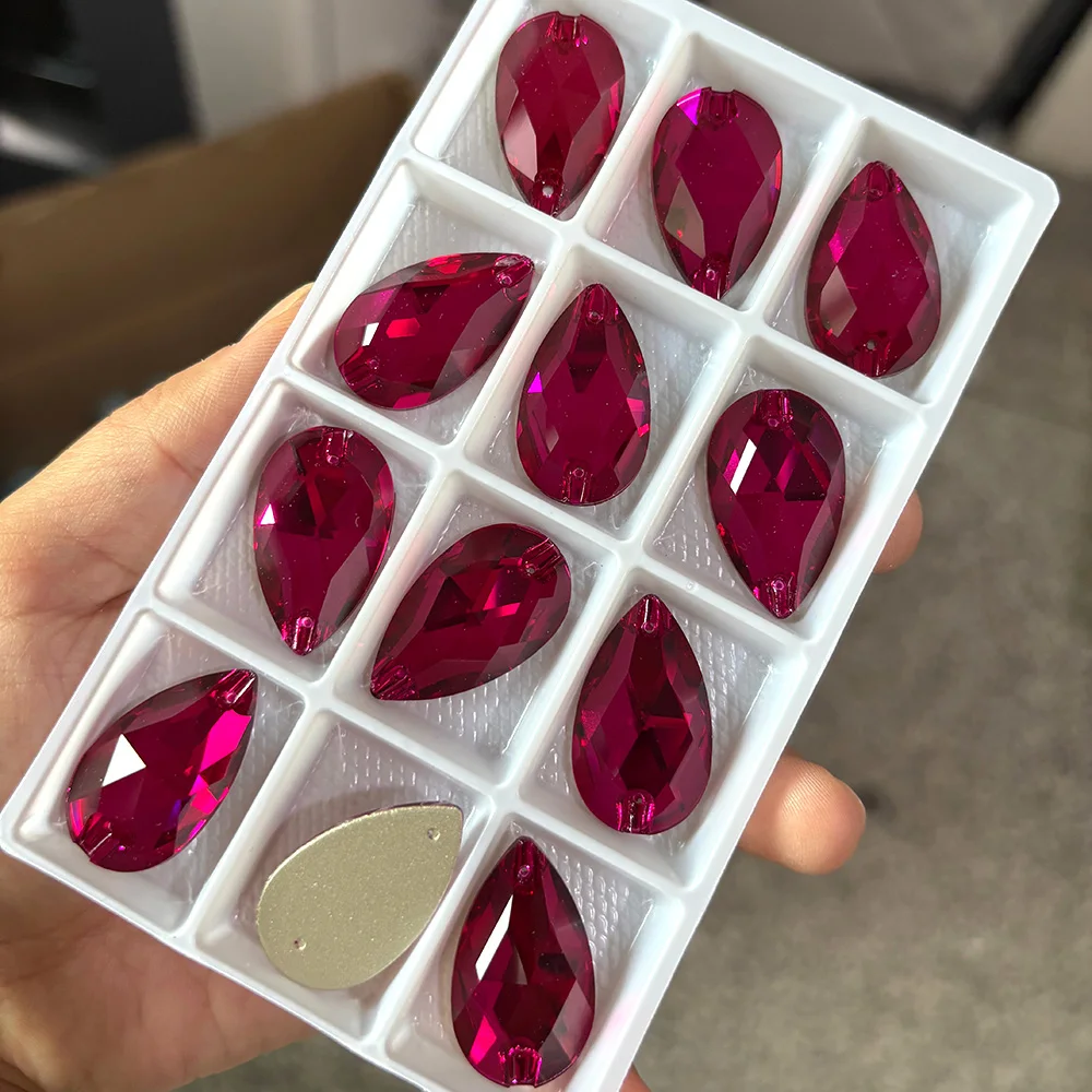 

Fuchsia Glass Crystal Strass Sewn Rhinestones Flatback Decorations Sewing Stones For Garment DIY Clothing Jewelry Making