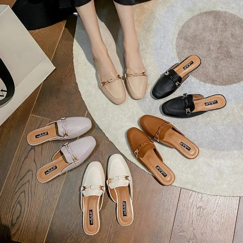 Scarpe da donna Moda Baotou Mezze pantofole Eleganti pantofole da donna Pantofole comode da passeggio piatte per le donne Zapatos Mujer