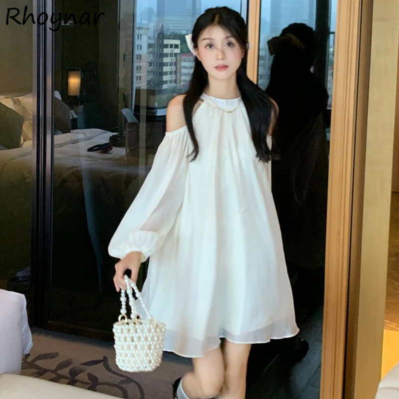 Dresses for Women Off Shoulder Sweet Mini Girlish Long Sleeve French Fashion Bandage Designer Temper Preppy Vestidos Ladies Ins