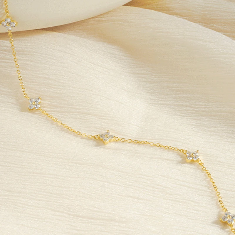 Rrjzz D-Color 3 mm Full Moissanite Clover Armband- und Halsketten-Set für Frauen, VVS1-Imitationsdiamant-Blumenschmuck, Geburtstagsgeschenke – Detail 7
