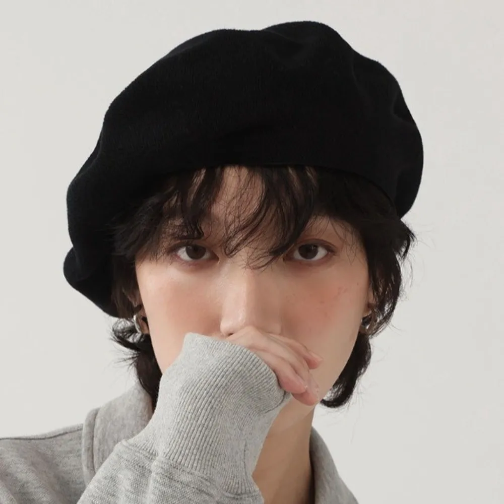 أزياء محبوك النساء القبعات مرونة الدفء البريطانية قبعة صغيرة الكورية نمط بلون الرسام قبعات الخريف