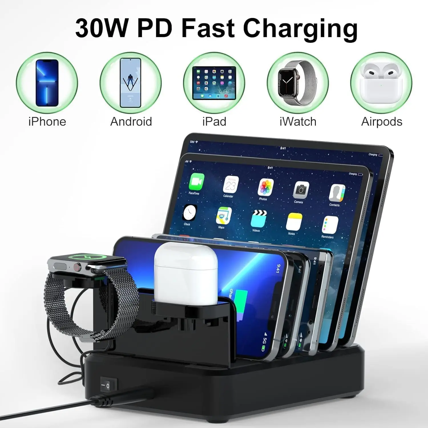 

New Multi-Port Charger Mobile Phone Tablet Type-C USB Port Watch Headset Wireless Charger 8in1 Port Hub Adapter Multi Function