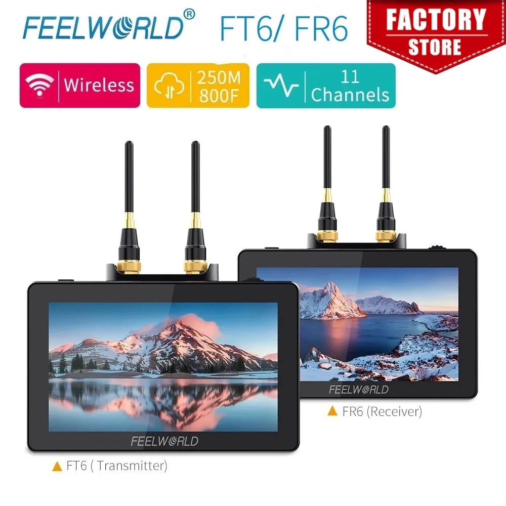 FEELWORLD FR6+FT6 5.5Inch Wireless Monitor Kit with The Transmitter and Receiver 800ft Long Range 0.07S Low-Latency for Shooting