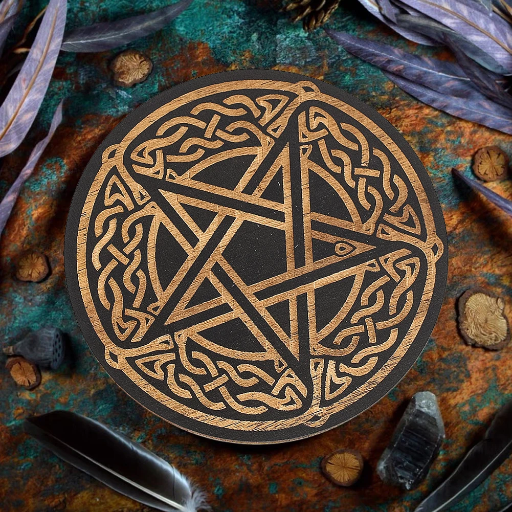 Wooden Divination Board Pentagram Pattern Crystal Energy Disk Metaphysical Message Board Altar Supplies Home Accessories