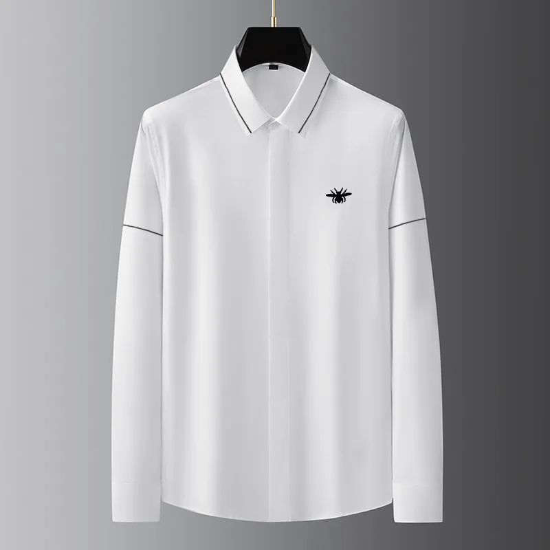 

Autumn and winter fashion trend brand slim fit embroidered high-end European cotton long sleeved casual versatile shirt