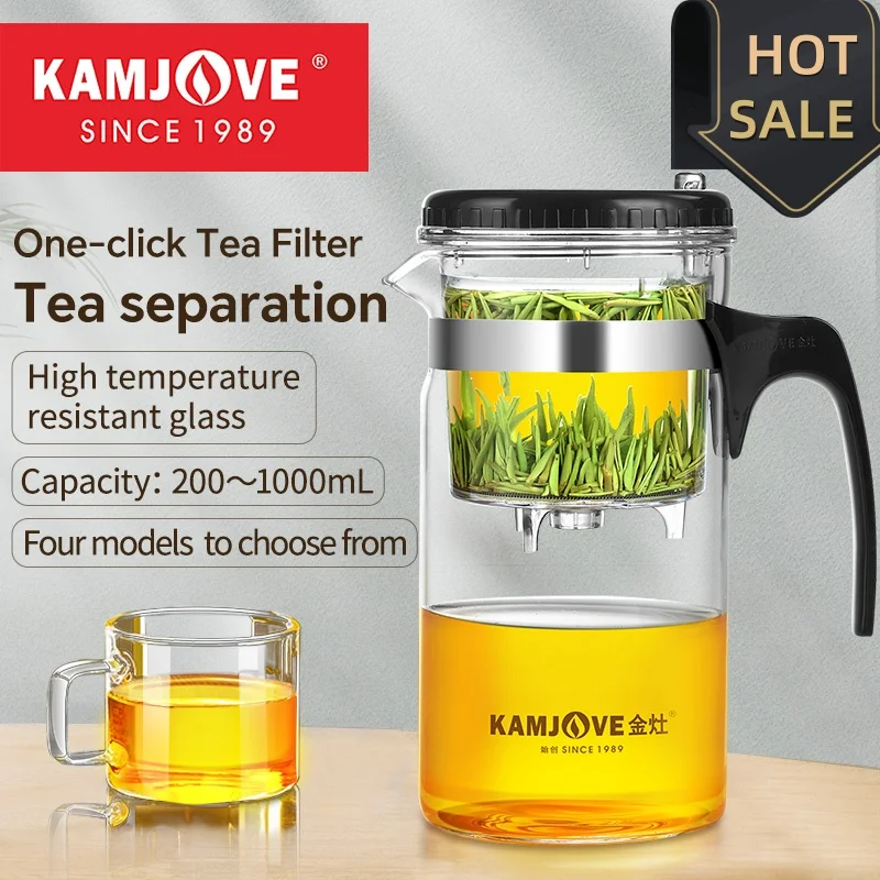 KAMJOVE Press Art Tea Cup Auto-open Teapot Infuser Heat Resistant Glass Tea Set One-button Filtering Tea Separation Glass Kettle