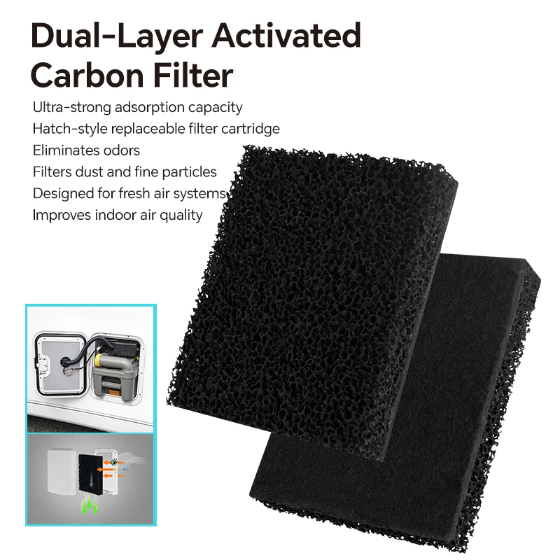 

Replacement Carbon Air Filter for RV, Dual Layer Activated Carbon Filter for Bathroom Odor Removal