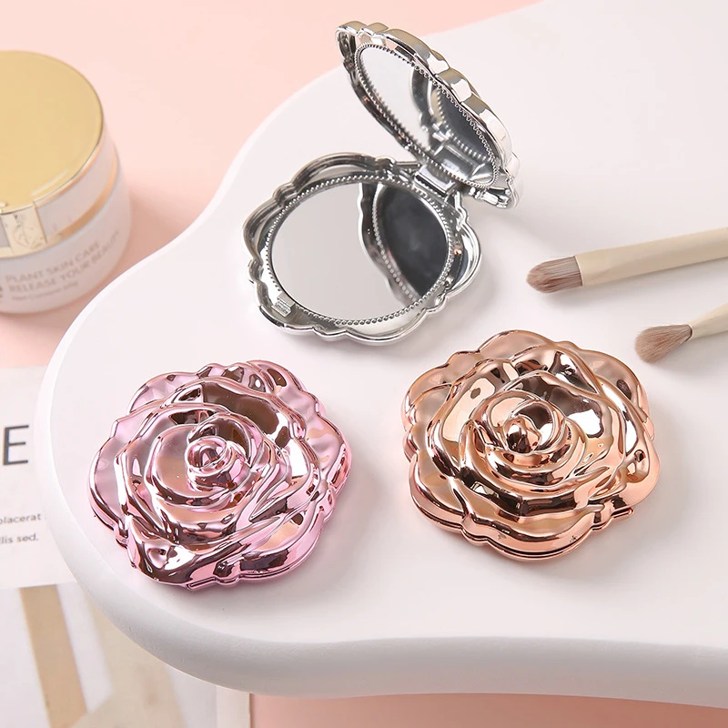 Retro Rose Flower Small Mirror Electroplating Rose Portable Double Sided Mini Compact Flip Makeup Mirror Cosmetic Beauty Tool