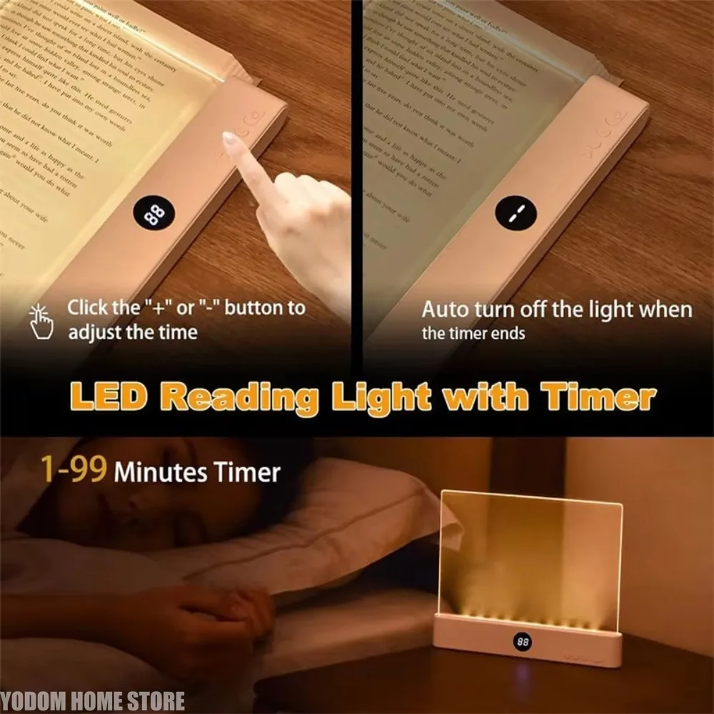 Smart Eye-Caring LED Reading Light Rechargeable Transparent Flat Lamp, 3 Colors, Timer & Doodle Feature