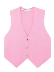 KAOPU ZA Women plain knit cropped vest top vintage v-neck sleeveless button-up female waistcoat chic tops