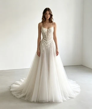 Customized Elegant Delicate Sheer Sweetheart Spaghetti Strap A-Line Floor Length Lace Appliques Backless Formal Bridal Gown