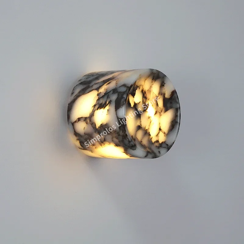 Natural Marble Wall Lamp Bedroom Bedside LED Cylindrical Luxury Stone Light High-end Living Room Staircase Hallway Wall Sconce