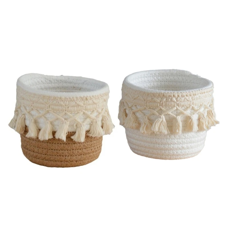 5 個デスクオーガナイザーペンホルダー綿ロープ織バスケット化粧ブラシホルダー