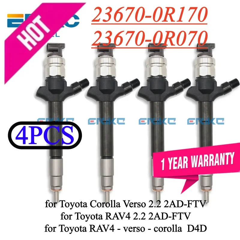 4PC 23670-0R070 NEW Diesel Fuel Injector 23670-0R170 Nozzle 23670 0R170 FOR Toyota RAV4 verso -corolla D4D  236700R070