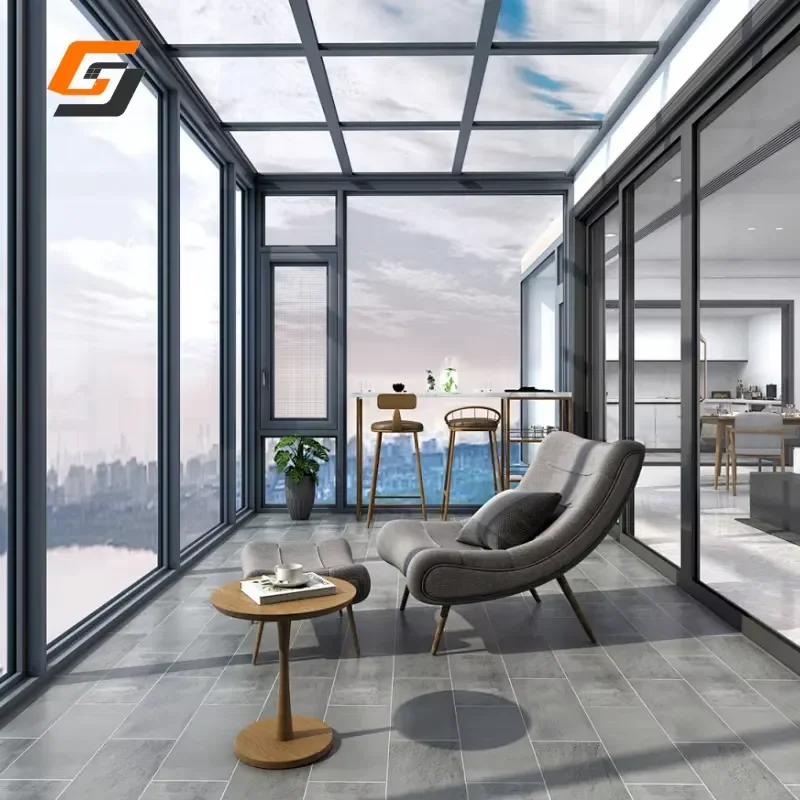 Modern Four-Season Free Standing Sunroom Solarium Glass Greenhouse with Aluminum Frame for Outdoor Application