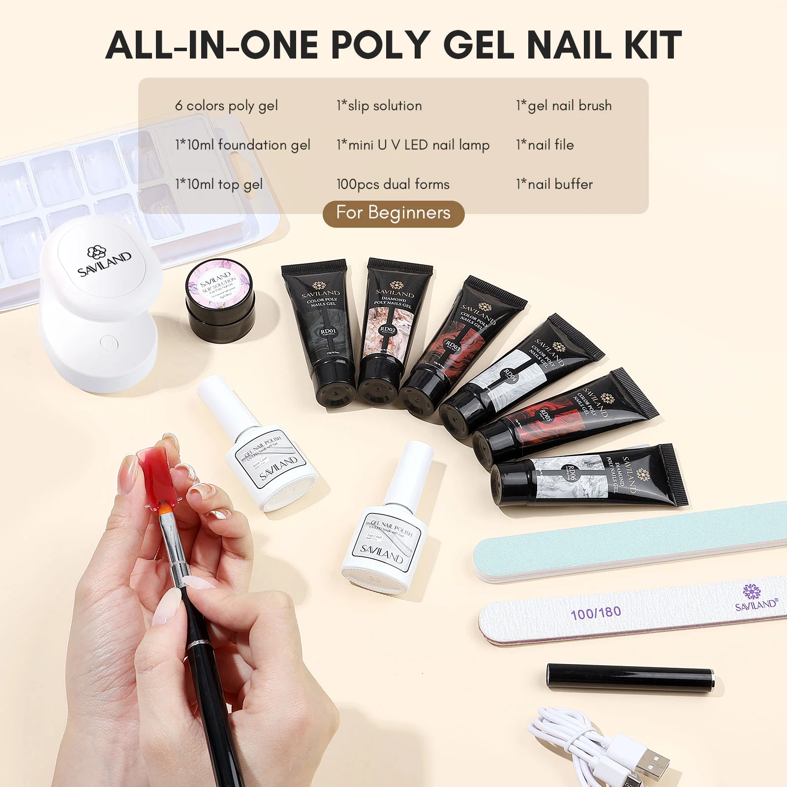 

SAVILAND Poly Gel Nail Kit 6 Colors with UV Light Nail Extension Starter Set for Beginners Complete DIY Manicure Gift