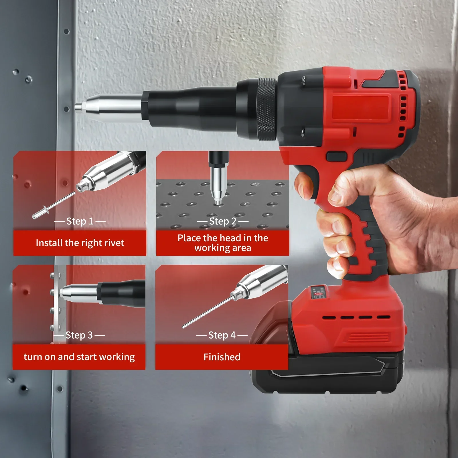 مسدس برشام كهربائي بدون فرش لأداة التثبيت الأوتوماتيكية 4.8 مم مع ضوء LED متوافق مع بطارية ميلووكي 18 فولت