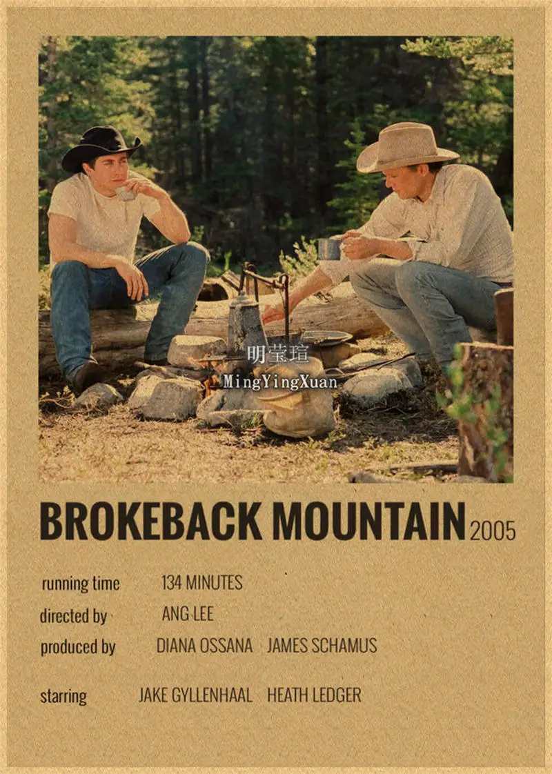 Classic Romantic Movie Brokeback Mountain Poster Kraft Club Paper Vintage Poster Wall Art Painting Bedroom Study Stickers 4K HD