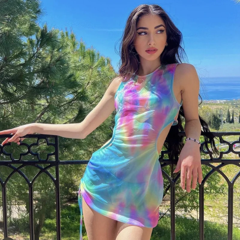 New Gradient Print Mesh Skirt Three-Piece Swimsuit Bikinibikini
