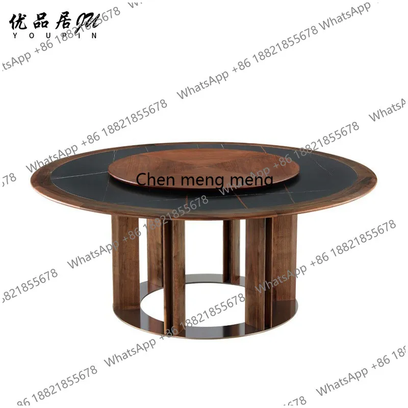Italian light luxury North American black walnut round table solid wood rock slab dining table home with turntable customization