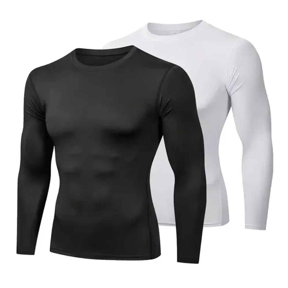 Men's Basic Layer Sports T-Shirt Compression Sports Tights Round Neck Breathable Stretch Fitness Exercise Long Sleeve T-Shirt