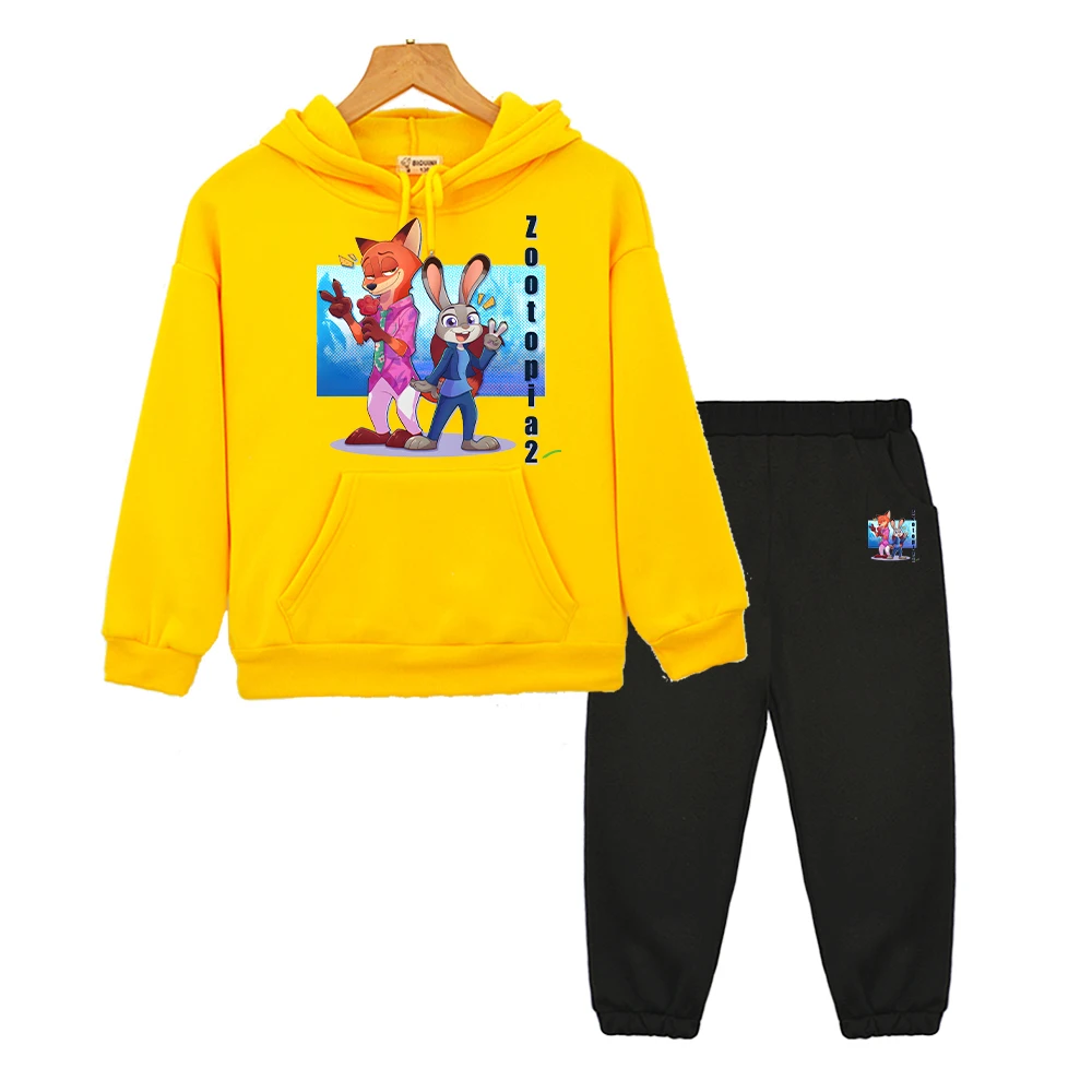 

Zootopia 2 boy girls Hooded Sports Sets hoodies Fleece Sweatshirt y2k sudadera Disney Casual pullover+Pant kids boutique clothes