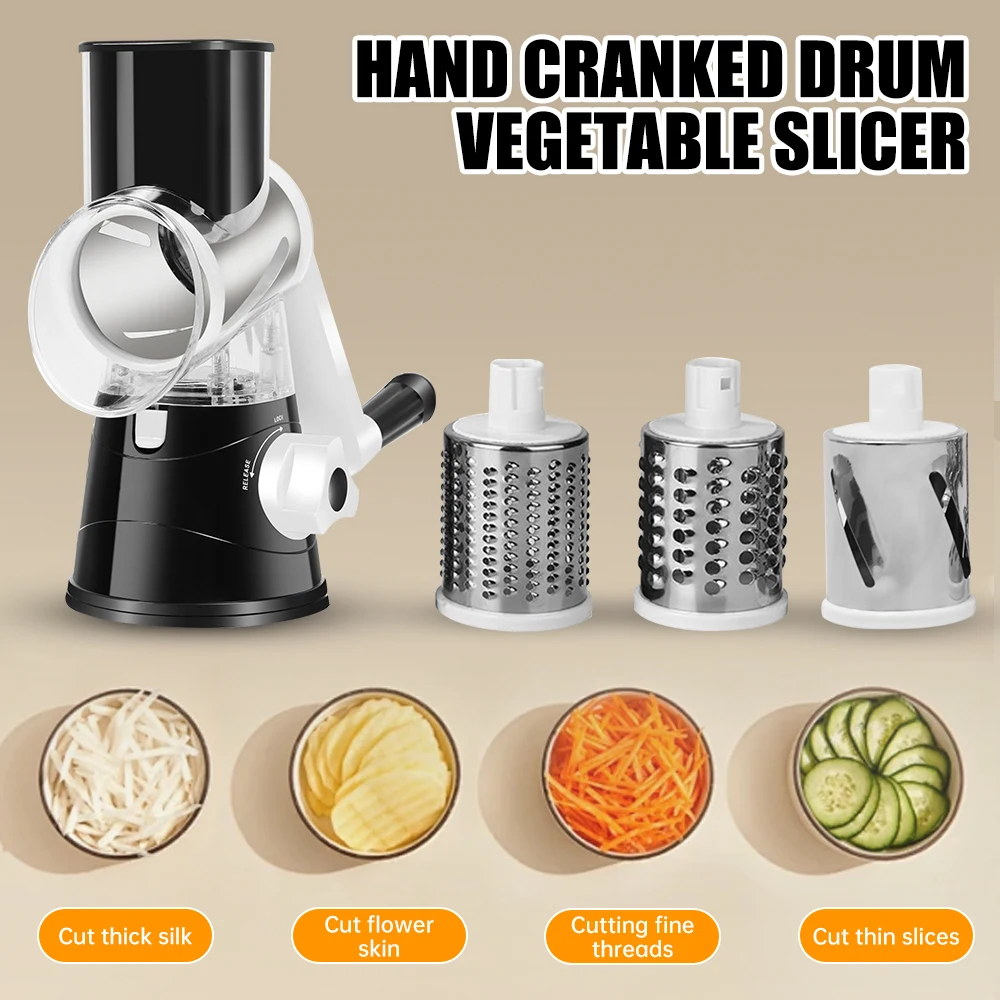 Rotary Cheese Grater Manual Vegetable Slicer 3-in-1 Kitchen Potato Onion Shredder Household Vegetable Processor Cutter